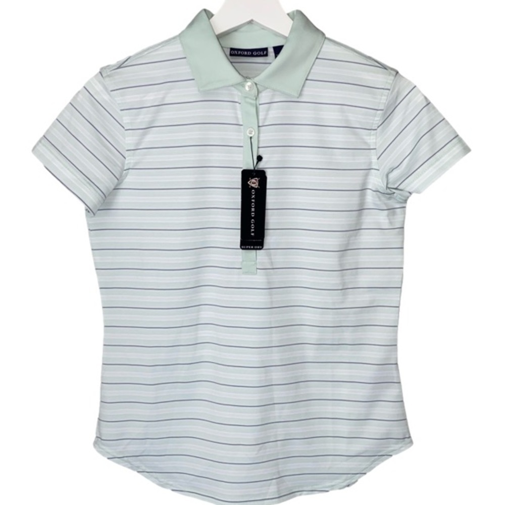 OXFORD GOLF Performance Golf Polo Shirt Striped Pale Mint Green Women Size S